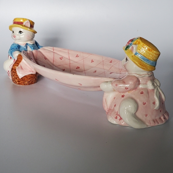 (2) 1992 Fitz and Floyd Ceramic Rabbits / Bunny Pink Oval Dishes - Picture 8 of 16